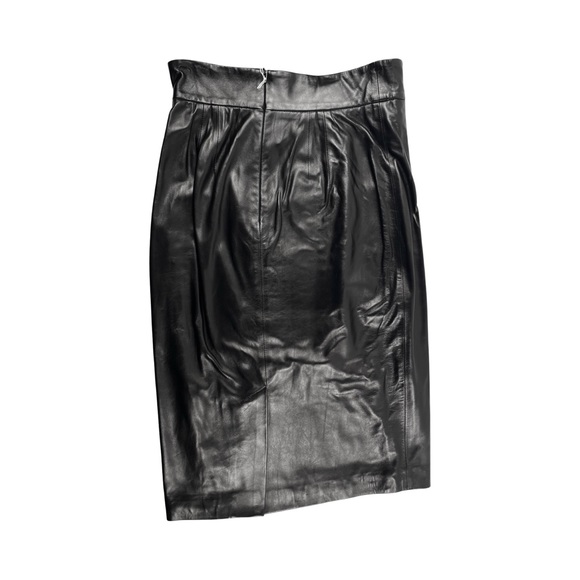 Carolina Herrera Mid Length High Waist Pencil Skirt • Black Lamb Leather